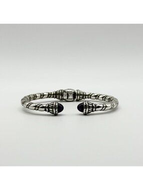 Silver Plated Hinged Bangle Bracelet With Purple Gemstone Accents